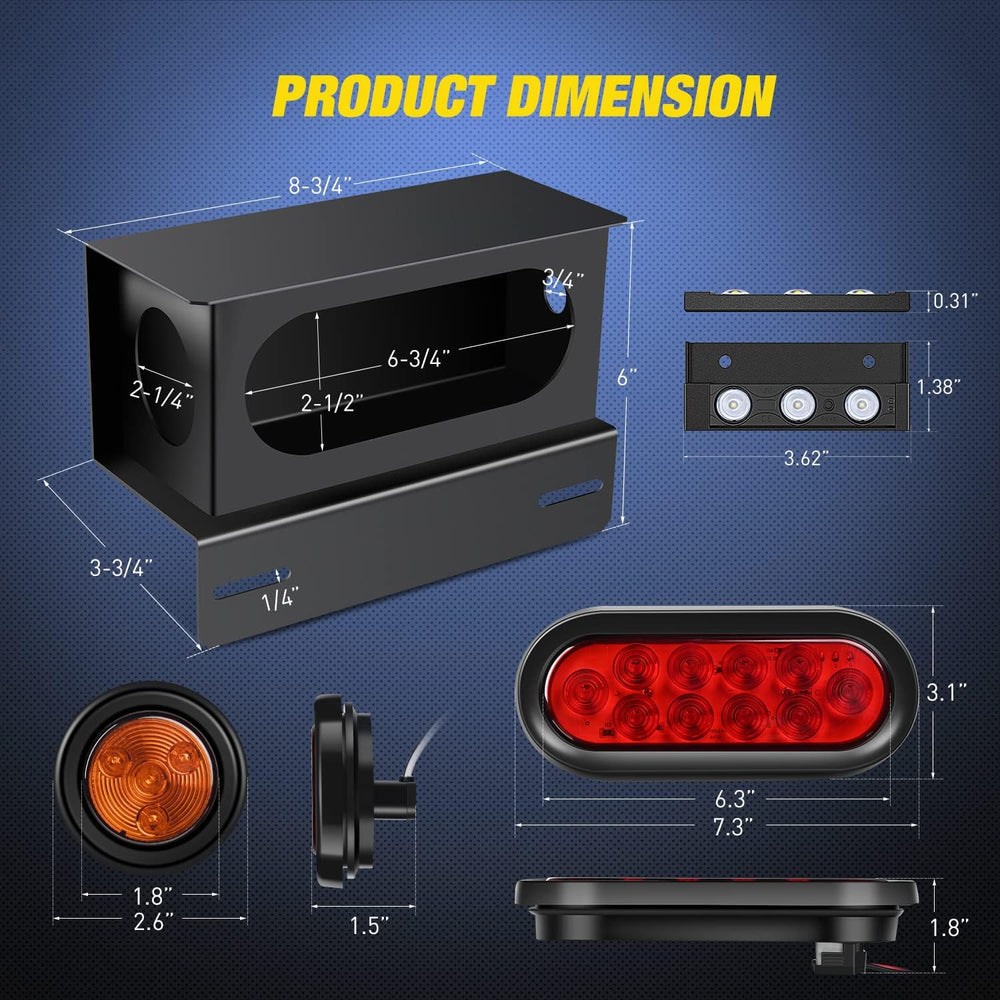 Nilight Steel Trailer Light Boxes Kit w/Oval Tailight Round Marker Lamp