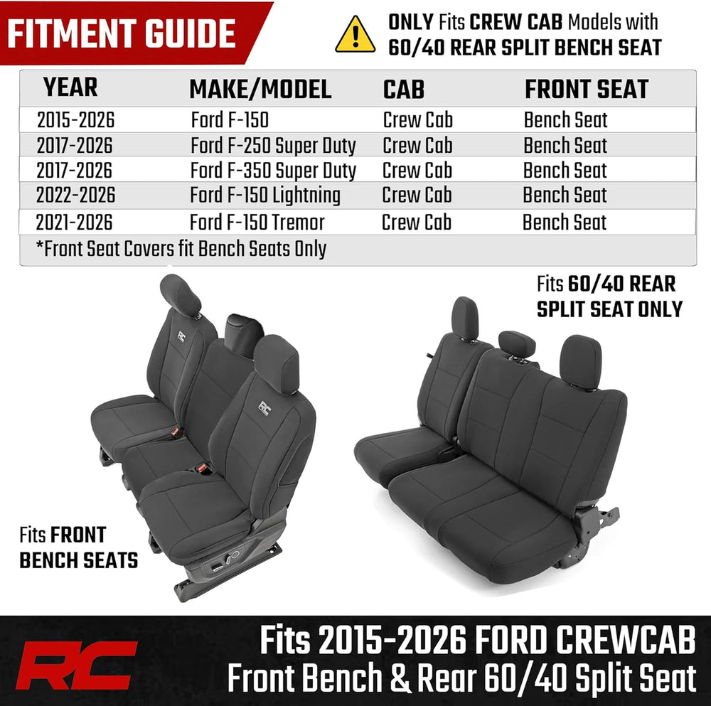 Rough Country Neoprene Front & Rear Seat Covers for Ford F-150, Lightning...