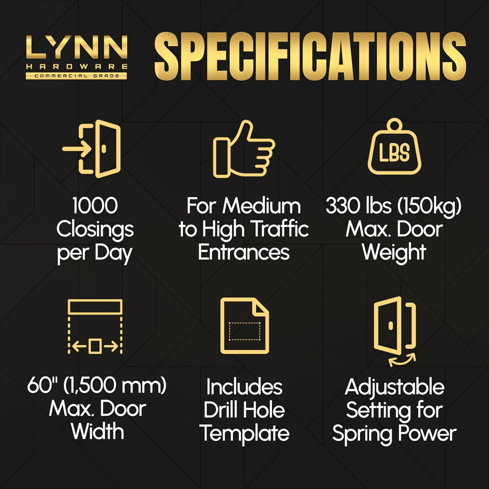 LYNN HARDWARE Medium/Heavy Duty Commercial Door Closer with Speed Controls