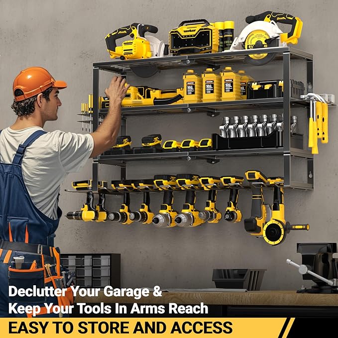 YYR Large Power Tool Organizer Wall Mount, Heavy Duty Metal Cordless Drill