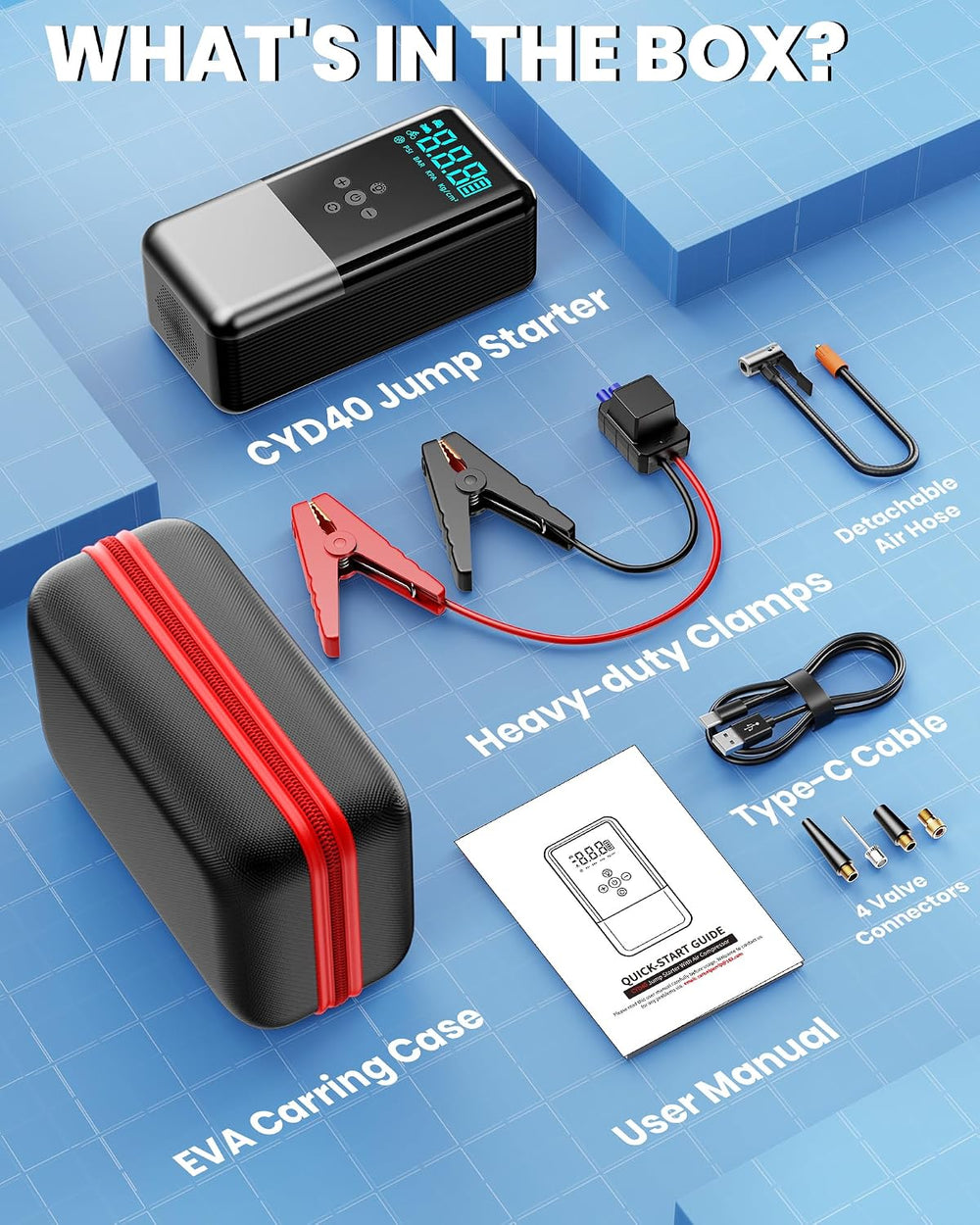 Jump Starter with Air Compressor 8000A 160PSI Battery Jumper Starter(10L Gas/...