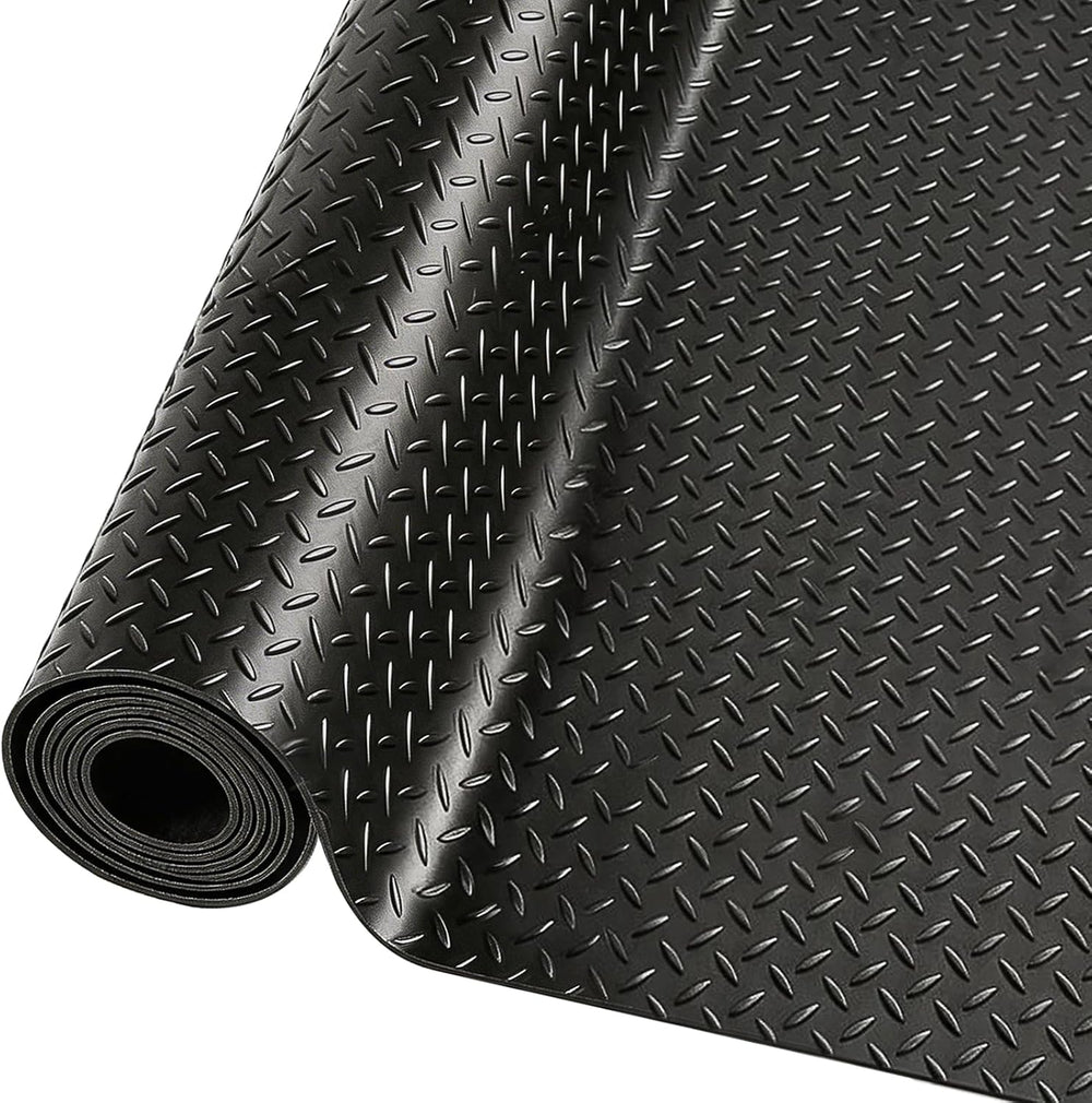 4x10FT Flooring Roll Diamond Plate Rubber Garage Floor Mat, Black