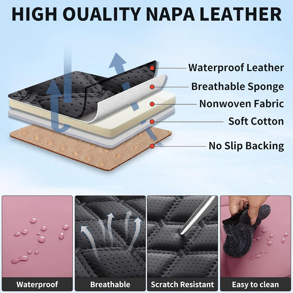 Pink Black Leather Car Seat Covers Full Set Universal Fit for Most 5 Seats
