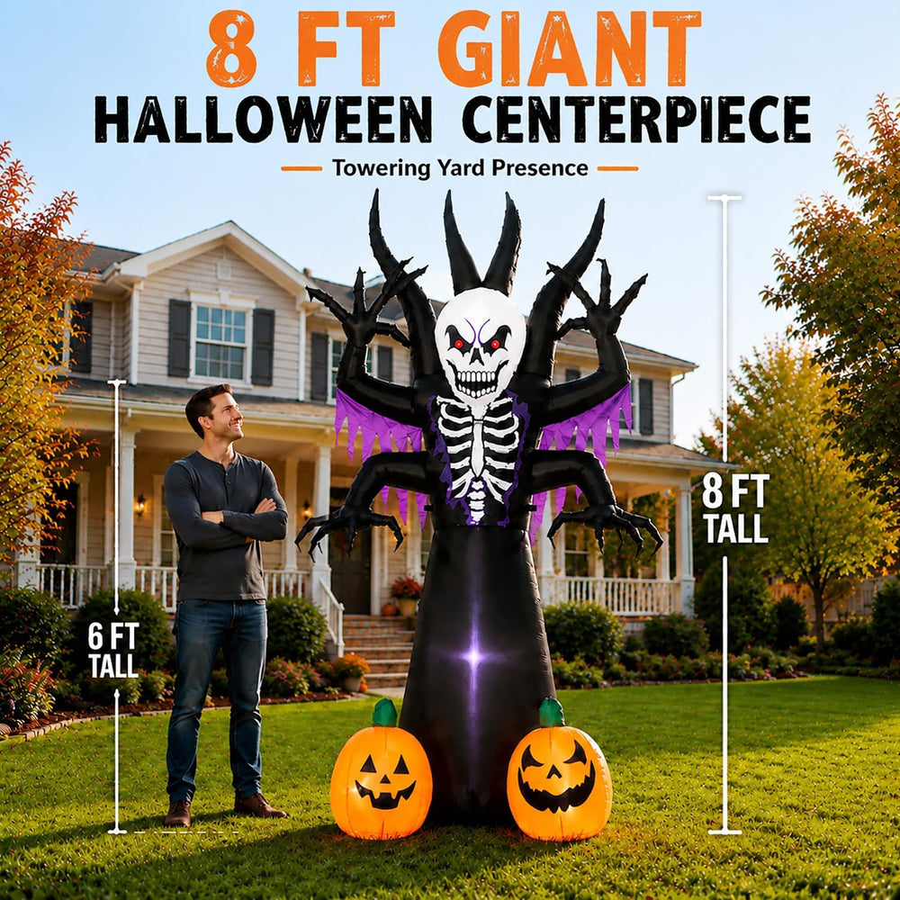 8FT Halloween Inflatable Skeleton Tree Grim Reaper Yard Decoration LED