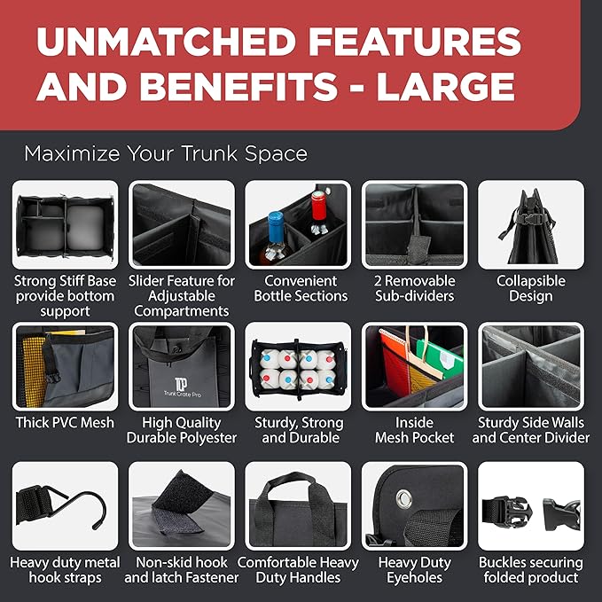 TRUNKCRATEPRO Trunk Organizer For Car, Truck | Premium Adjustable Multi