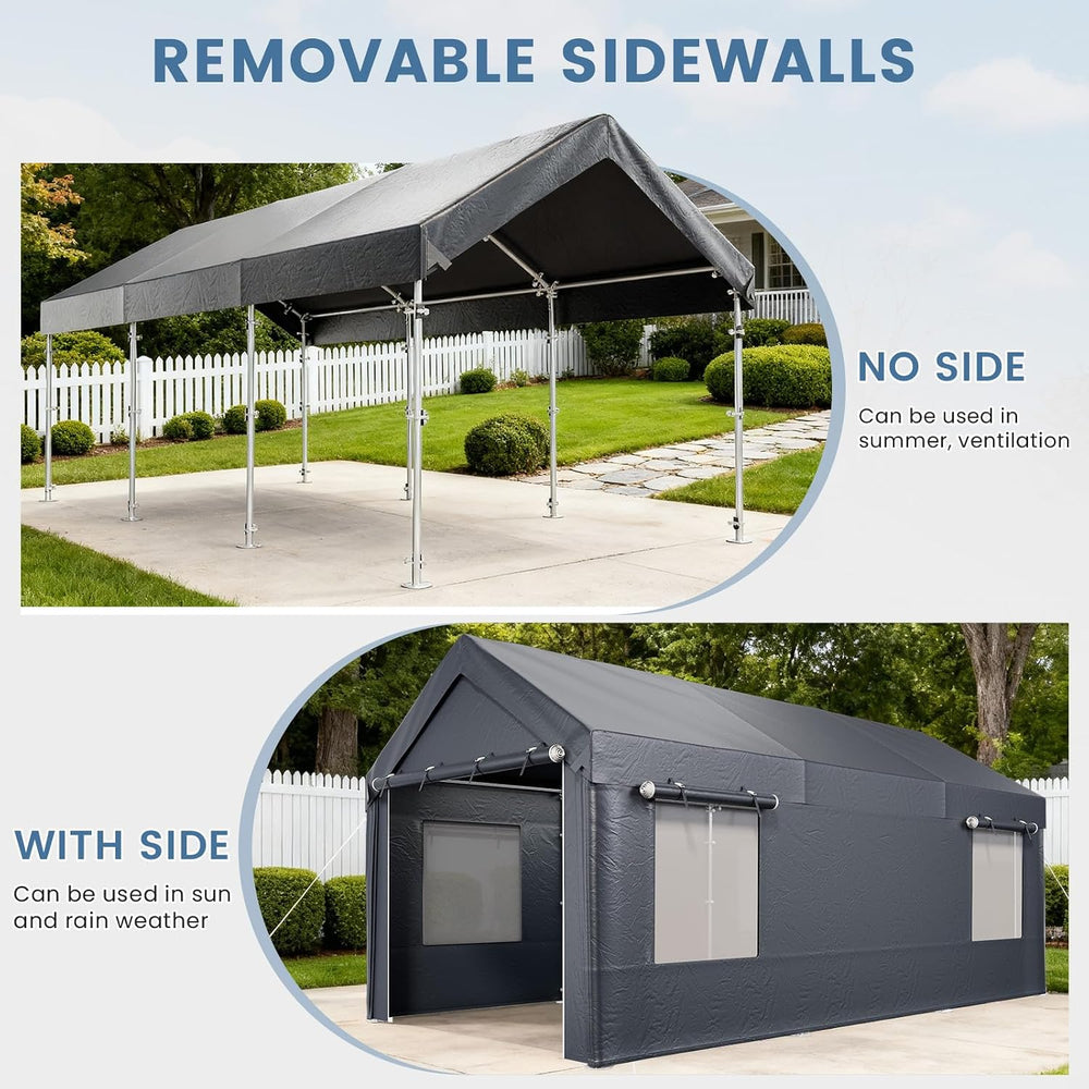 EROMMY 10x20FT Car Port Portable Garage,Gray