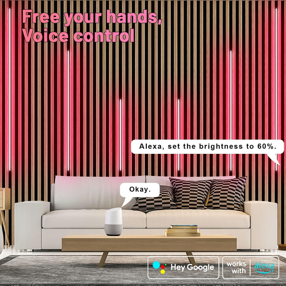 Lichaser RGB Black LED Strip Light for Wood Slat Wall Panel, 6 Pcs WiFi Smart...