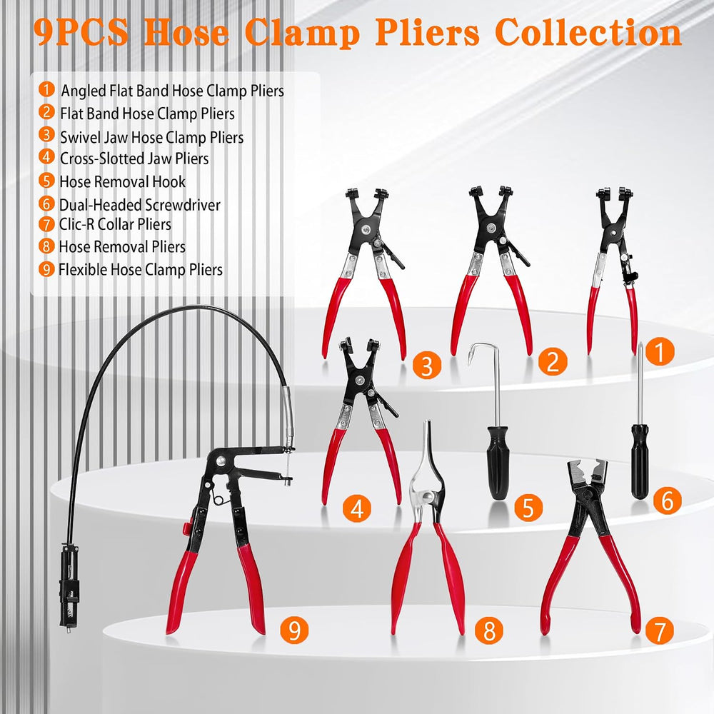 9-Piece Hose Clamp Pliers Set for Fuel Line Disconnect Tool & Water Hoses...