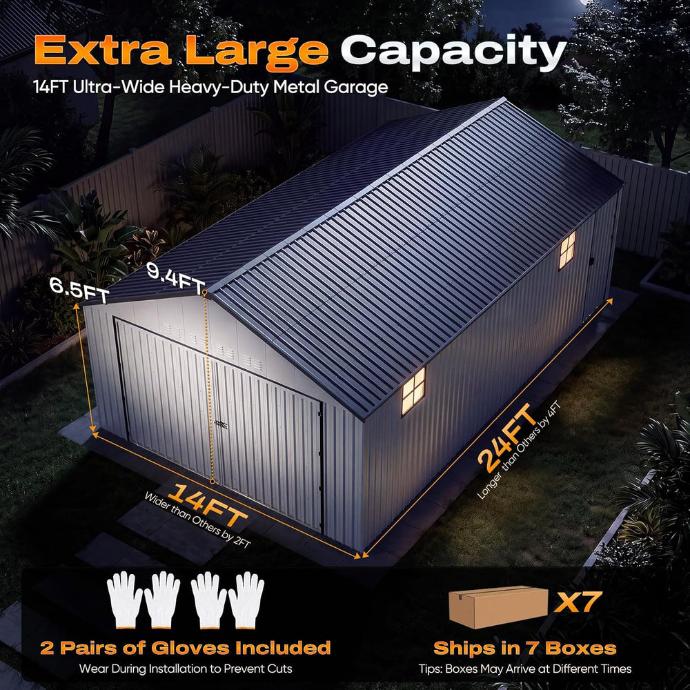 Quictent 14X24X9.4FT Metal Garage Carport Enclosed Car Port with Side Door