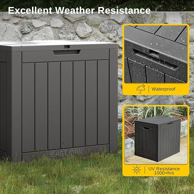 EAST OAK Outdoor Storage Box, 31 Gallon Deck Box, Waterproof Resin Storage Bin
