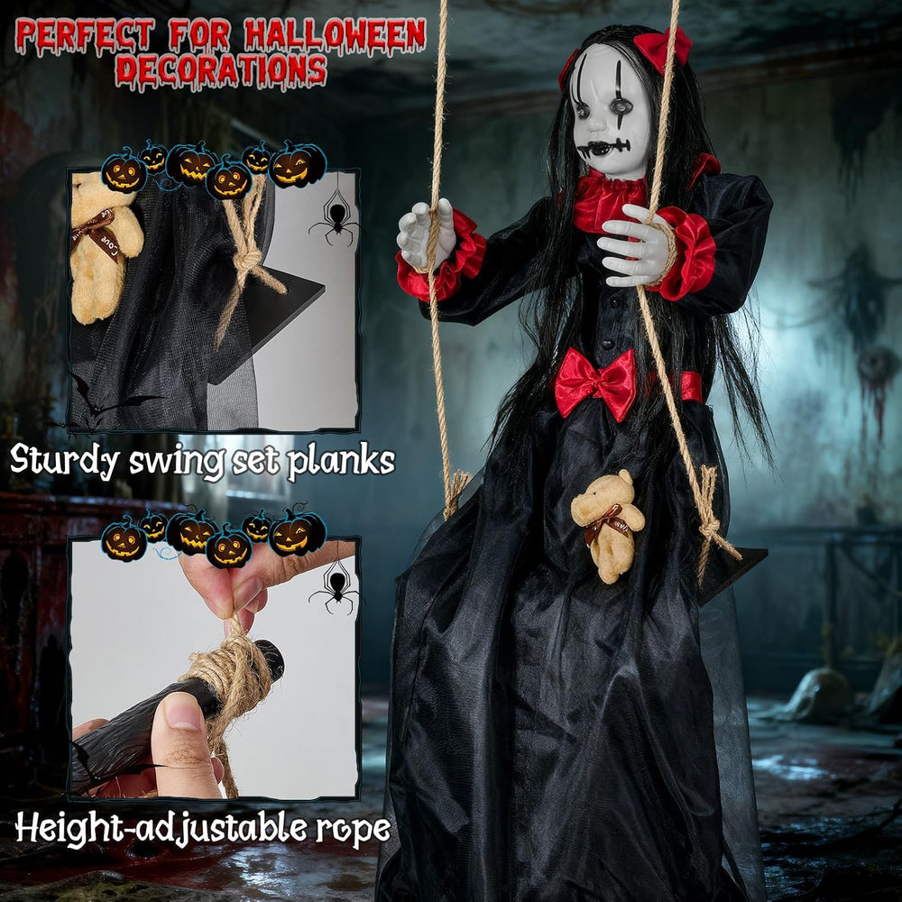 Scary Halloween Hanging Decorations Outdoor,4.6FT Hanging Swing Girl Doll