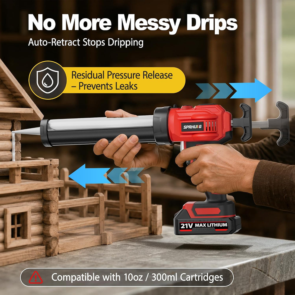 Cordless Electric Caulking Gun Automatic Battery Powered Caulk Gun with 21V 2...