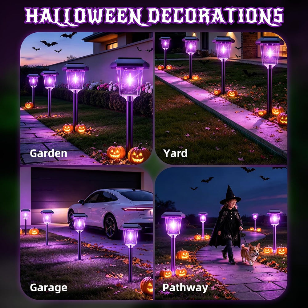 16Pack Purple Solar Halloween Lights outdoor, Pathway Halloween Decorations