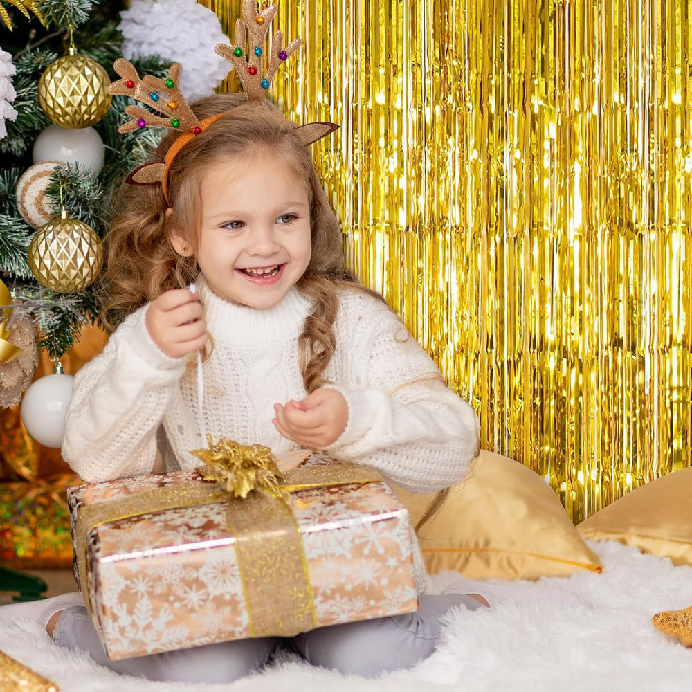 40 Pack Gold Foil Curtain Backdrop Metallic Tinsel Foil Fringe Curtains Photo...