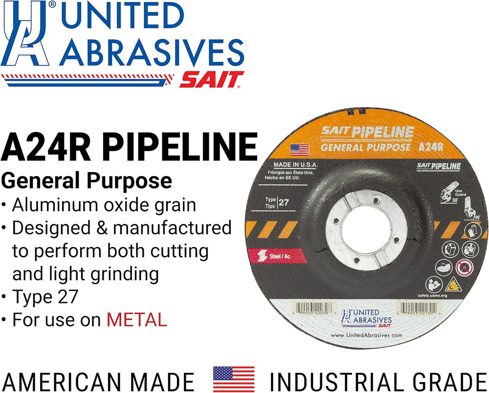 United Abrasives-SAIT 22040 A24R General Purpose Pipeline Wheel (Type 27 Depr...