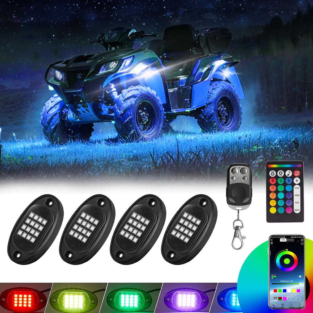 RGB LED Rock Lights Kit, 4 Pods Rock Lights for ATV UTV RZR SXS Golf Cart Tru...