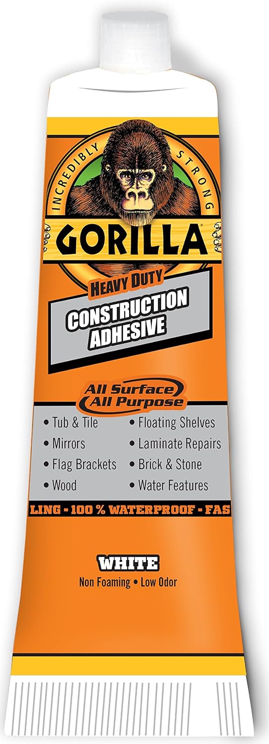 Gorilla Heavy Duty Construction Adhesive, 2.5 ounce Squeeze Tube, White, (Pac...