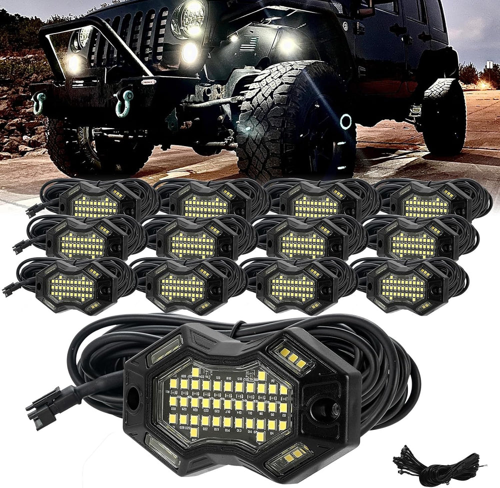 SUNPIE 12 Pods 6000K Magnetic White Rock Lights with 4M Extension Wires | Wid...
