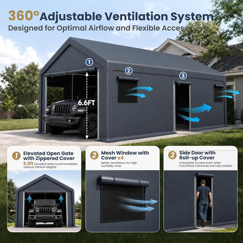 PHI VILLA 13x24ft Portable Garage Carport, Car Tents Storage Shed Canopy
