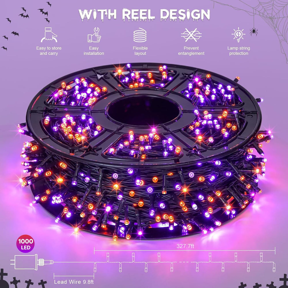 JMEXSUSS 1000LED Orange and Purple String Lights, Halloween Lights Plug in
