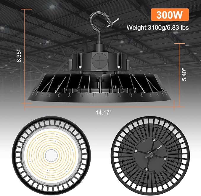 9Pack LED High Bay Lights, 300W UFO High Bay LED Shop Lights, 45000LM