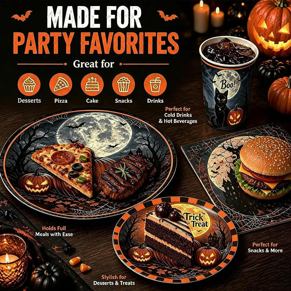 Halloween Party Supplies Plates and Napkins Set, Halloween Disposable Tablewa...