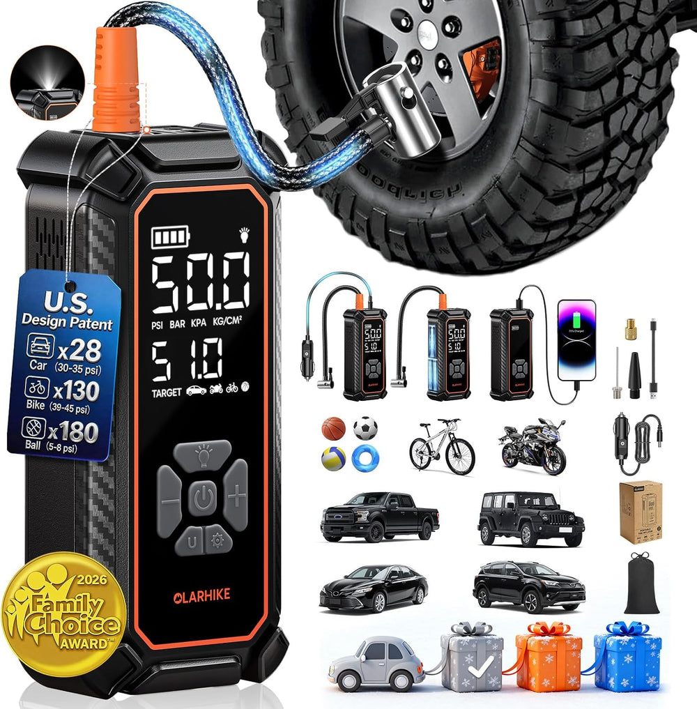 OlarHike Tire Inflator Portable Air Compressor,Dual Power-3*3000mAh &12V DC