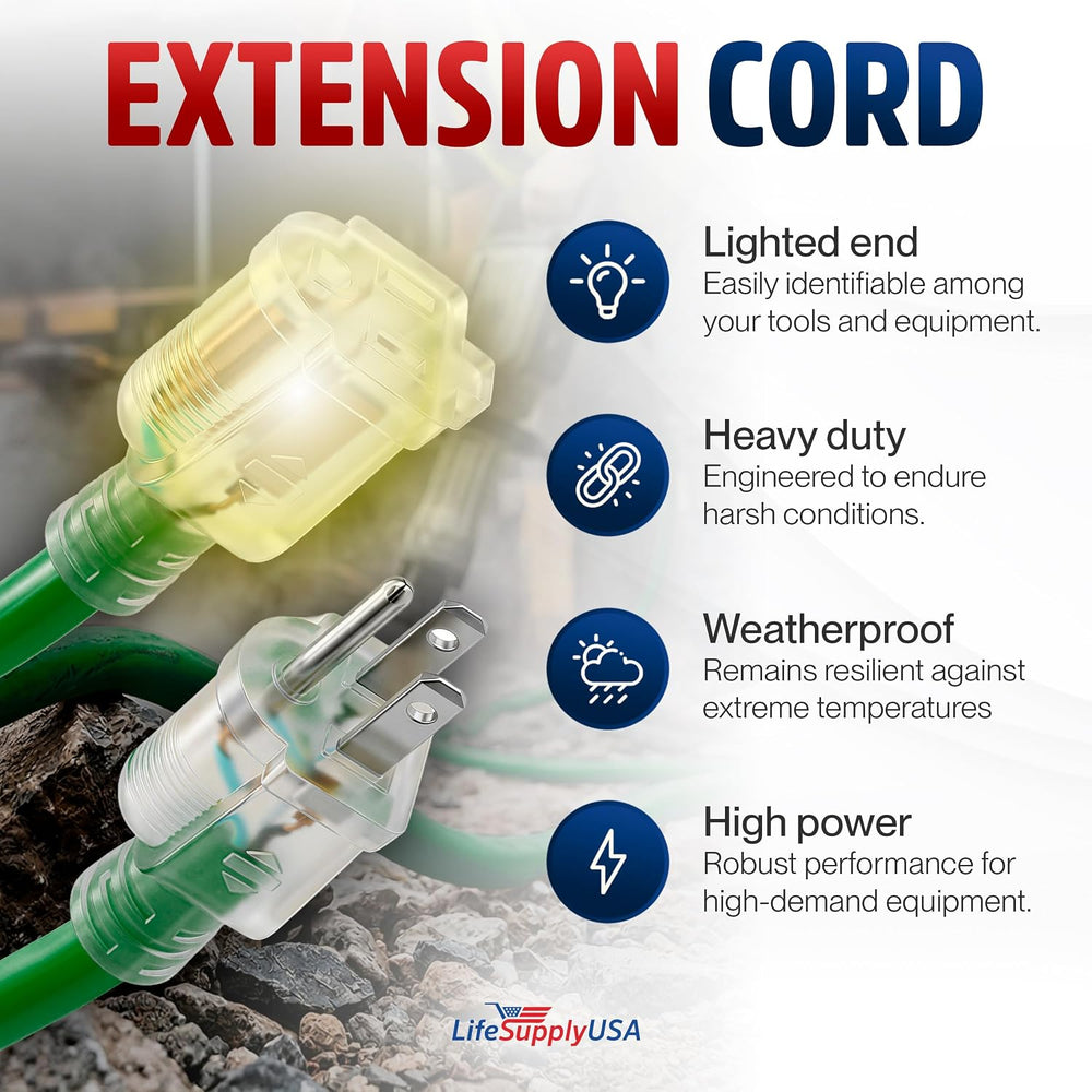 200ft Outdoor/Indoor Extension Cord 14/3 Gauge Heavy Duty 3 Prong SJTW, Water...
