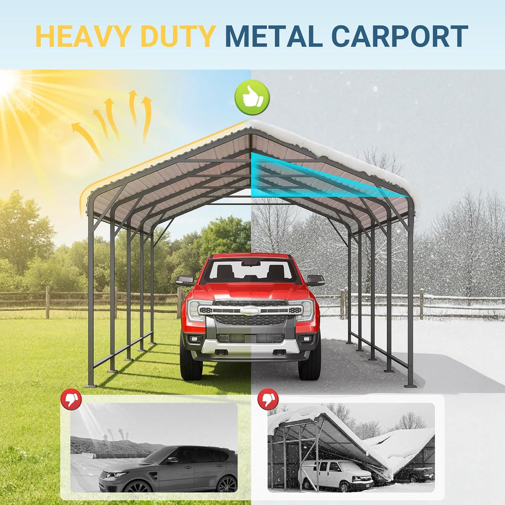 12' X 20' Metal Carport, Heavy Duty Carport with Thicker Frame and Ba...