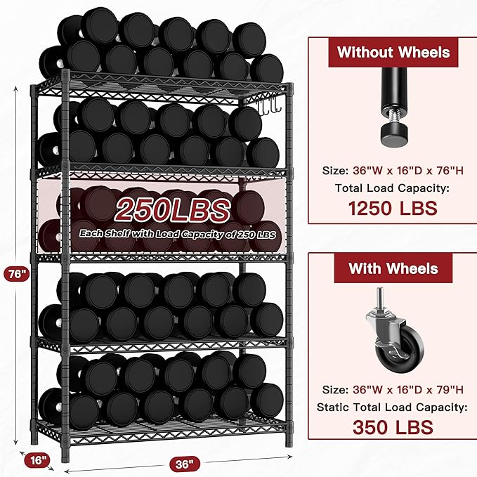 PrimeZone 36" W x 16" D x 79" H Wire Storage Shelves