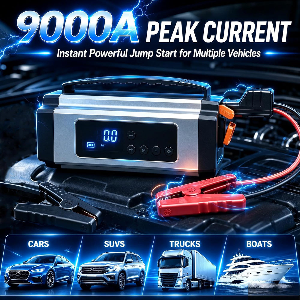 9000A Jump Starter with Air Compressor, 10-in-1 Portable Car Battery Booster ...