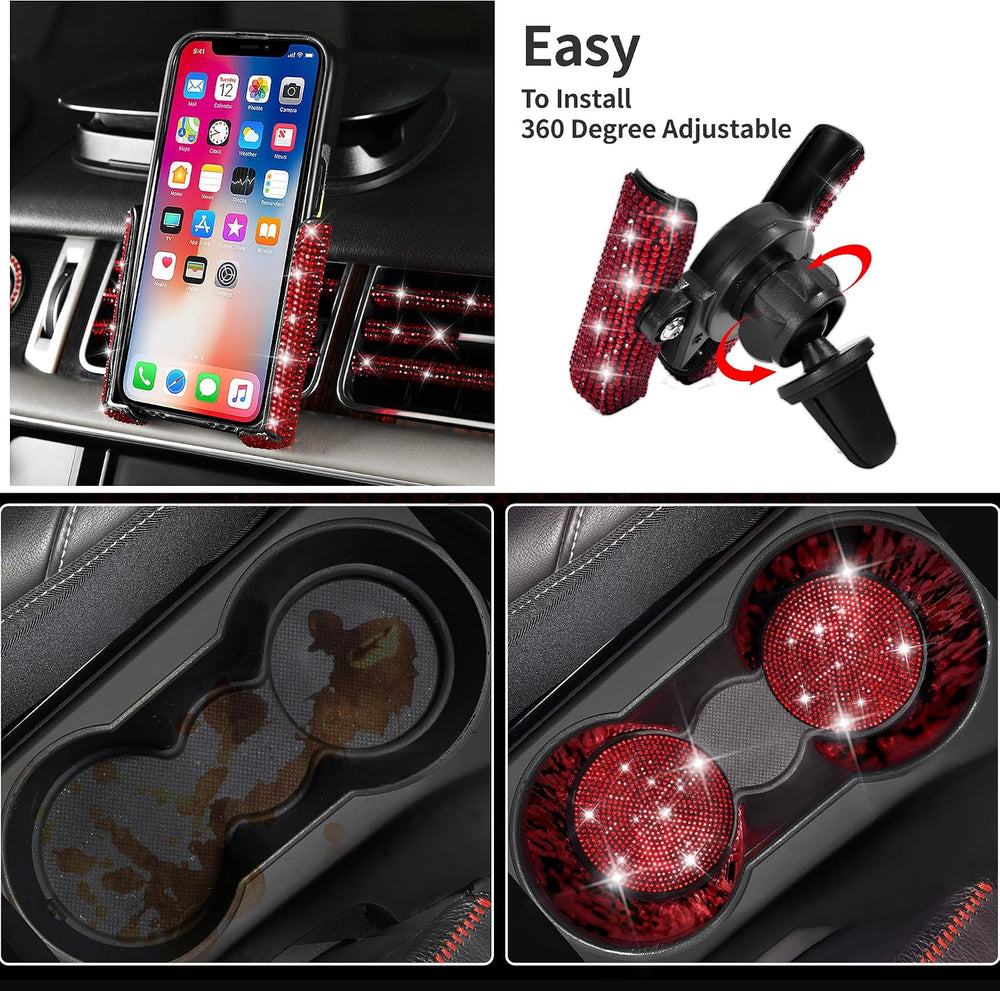 CAR PASS 23 PCS Bling Diamond Car Accessories Set for Women, Leather Car Seat...