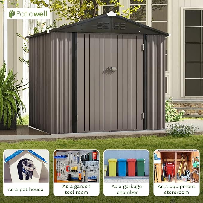 Patiowell 8x6 FT Outdoor Storage Shed, Metal Tool shed & Outdoor Storage