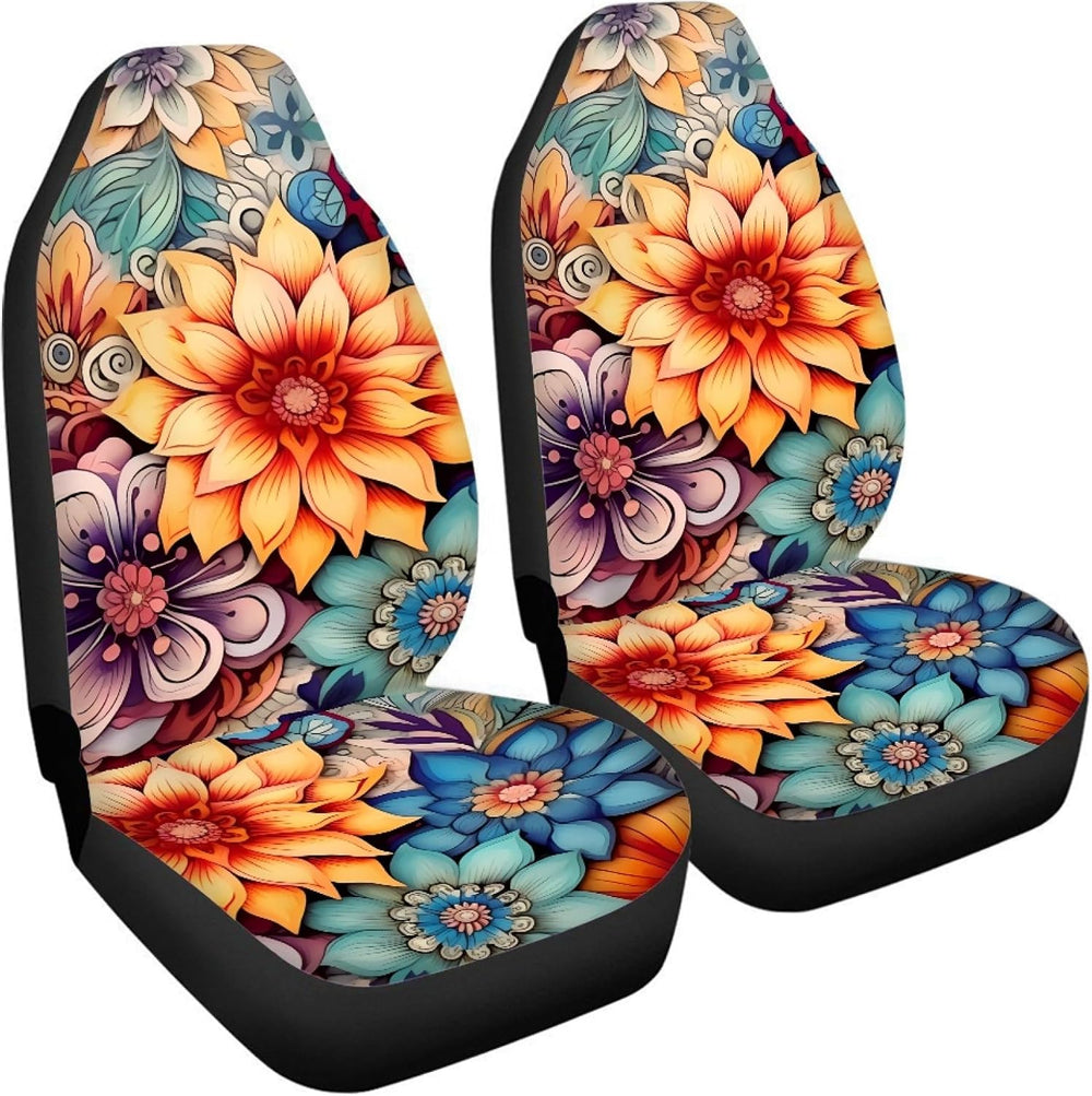 BIGCARJOB Blossoms Flower Car Seat Covers for Womens,Full Set of 2 Pcs Bohemi...