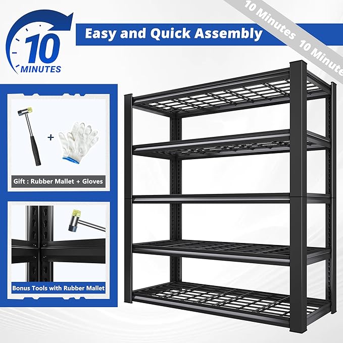 REIBII 3010LBS Storage Shelves 72" H Garage Shelving Heavy Duty Metal Sh...