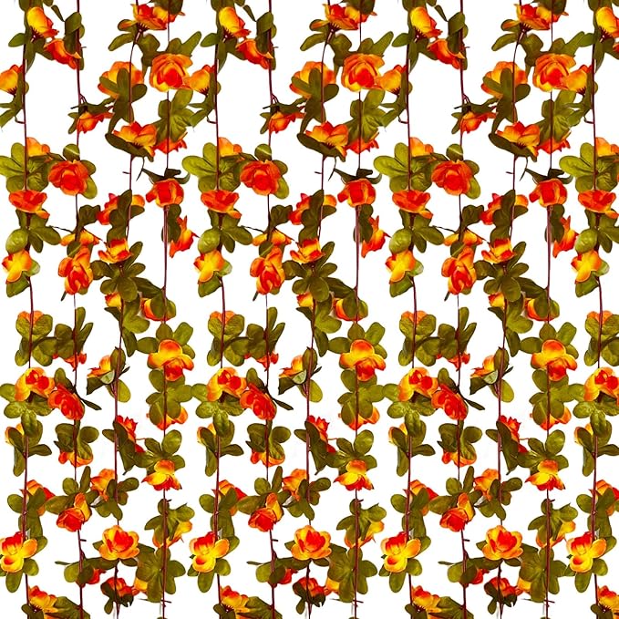 16Pcs 126Ft Orange Rose Garland, Fake Rose Hanging Flowers, Artificial Flower...