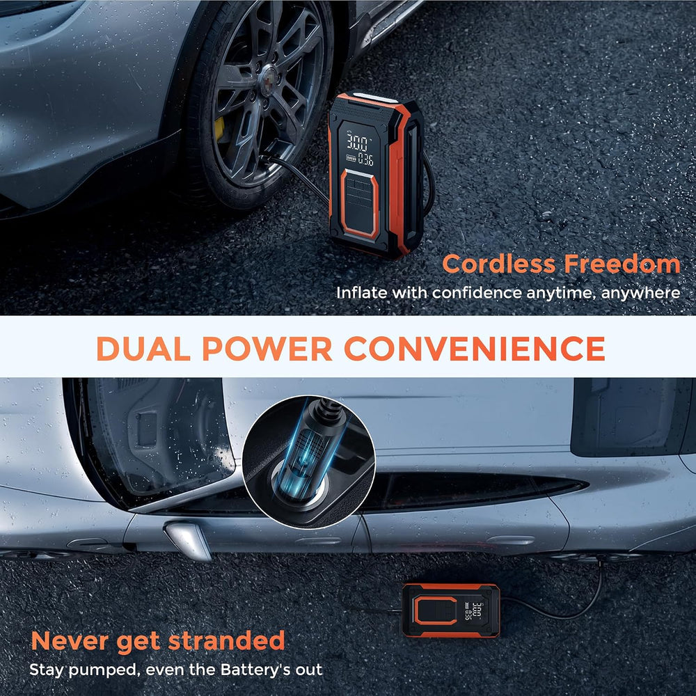 Cordless Tire Inflator Portable Air Compressor with Gauge for Car Tires