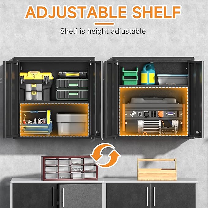 Metal Garage Wall Cabinet with 2 Doors and 1 Adjustable Shelf, Lockable