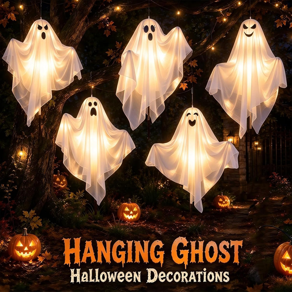 5 Pack Halloween Decorations Outdoor - Solar Ghost Light for Yard Decor