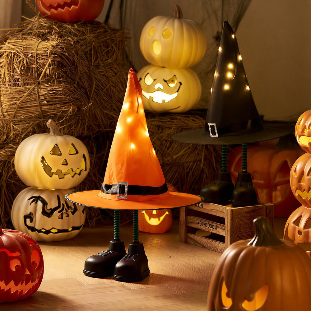 Halloween Decorations โ 2 Pack Spooky Light Up Witch Hat Ornaments