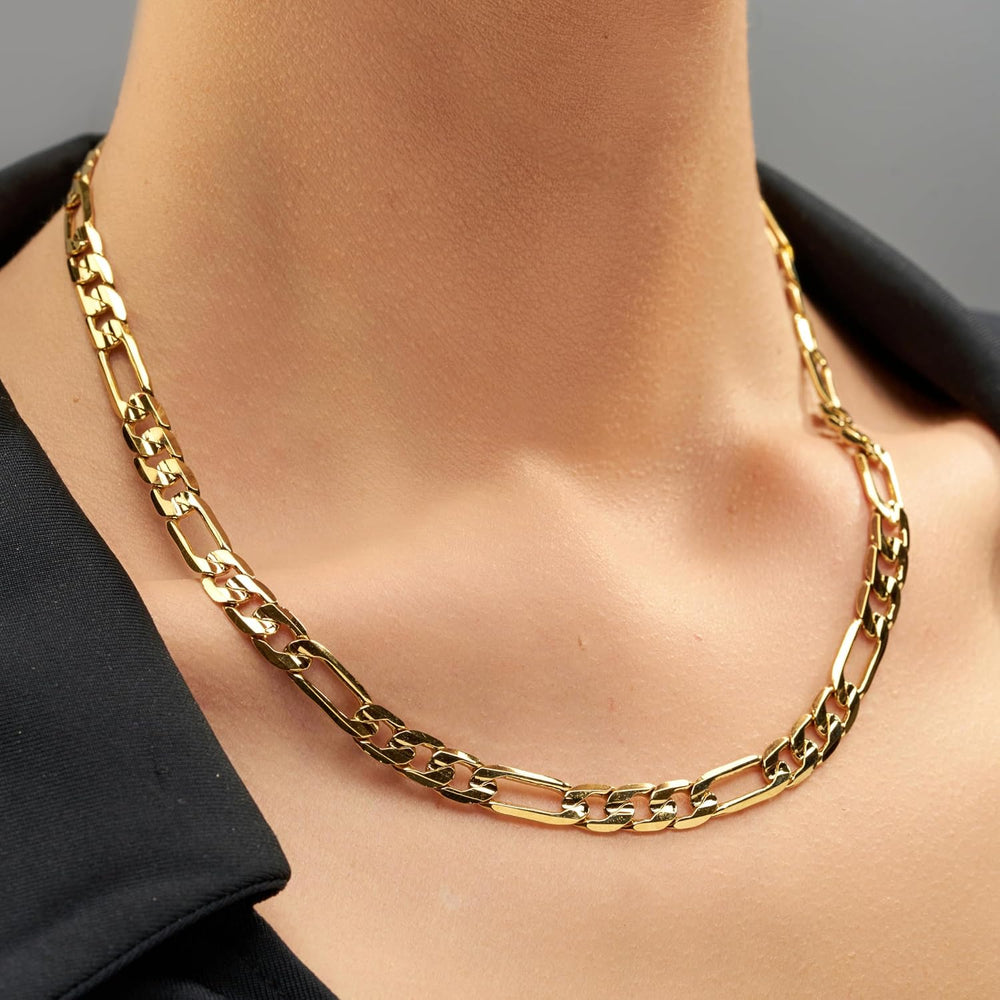 LIFETIME JEWELRY 7mm Gold Figaro Chain for Men & Women - 24k Real Gold Pl...