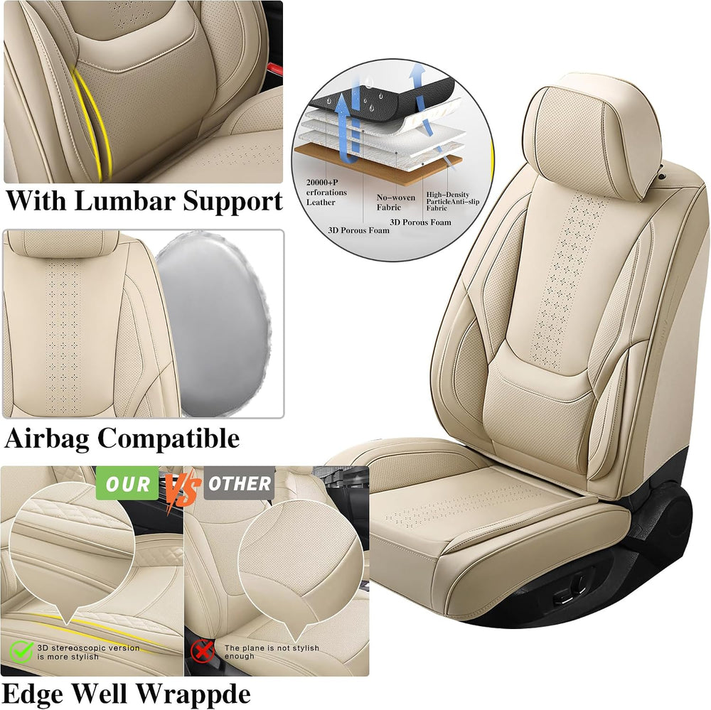 Car Seat Covers Full Set, Beige Leather Seat Covers Fit for Honda Accord 2000...