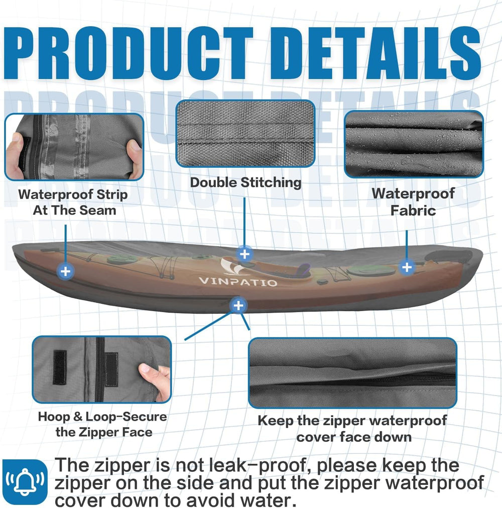 Kayak Cover 10ft 600D Waterproof Heavy Duty, Full Coverage Canoe Cover with U...