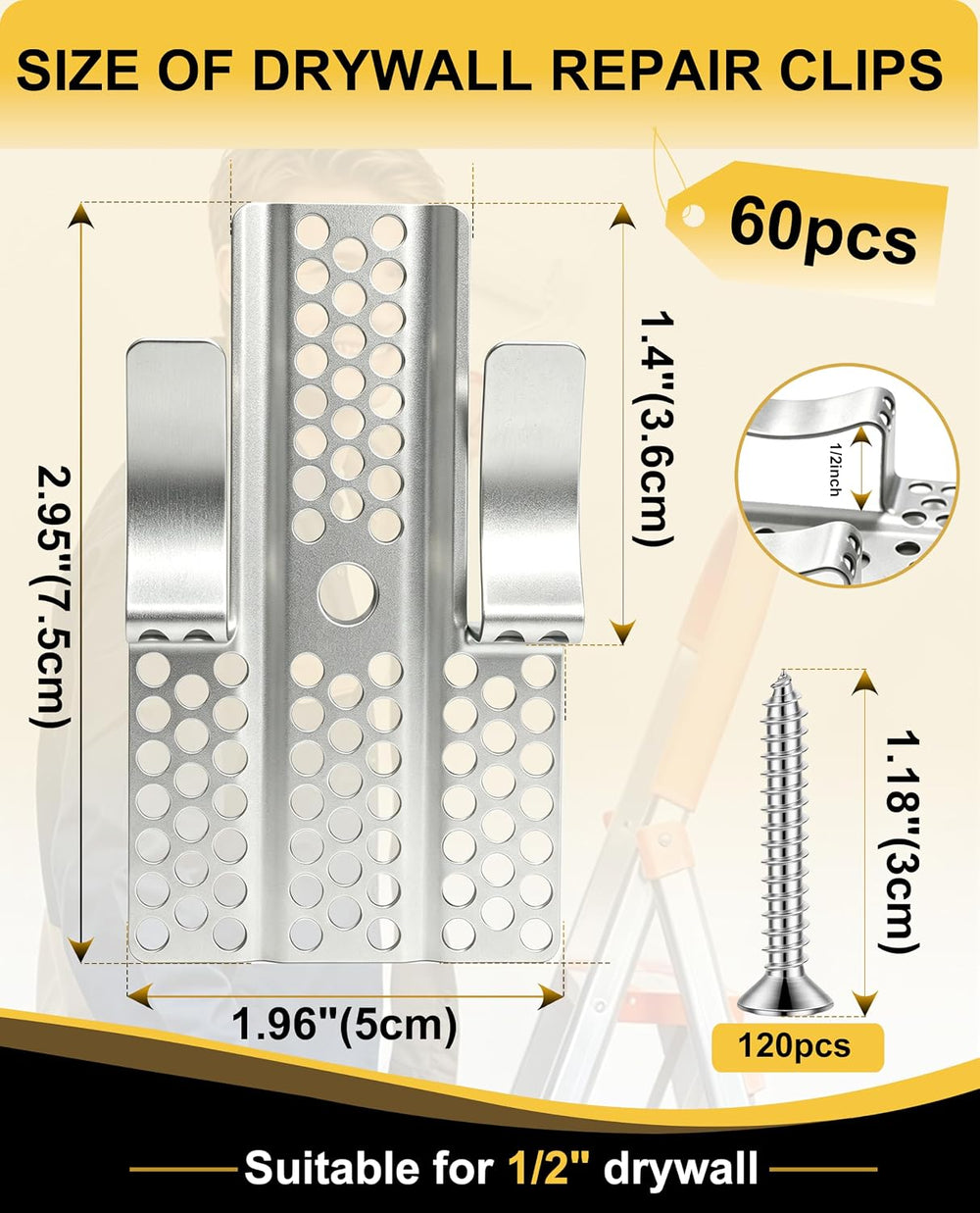 60 Pack Heavy Duty Drywall Repair Clips, Drywall Clips with 120 Screws