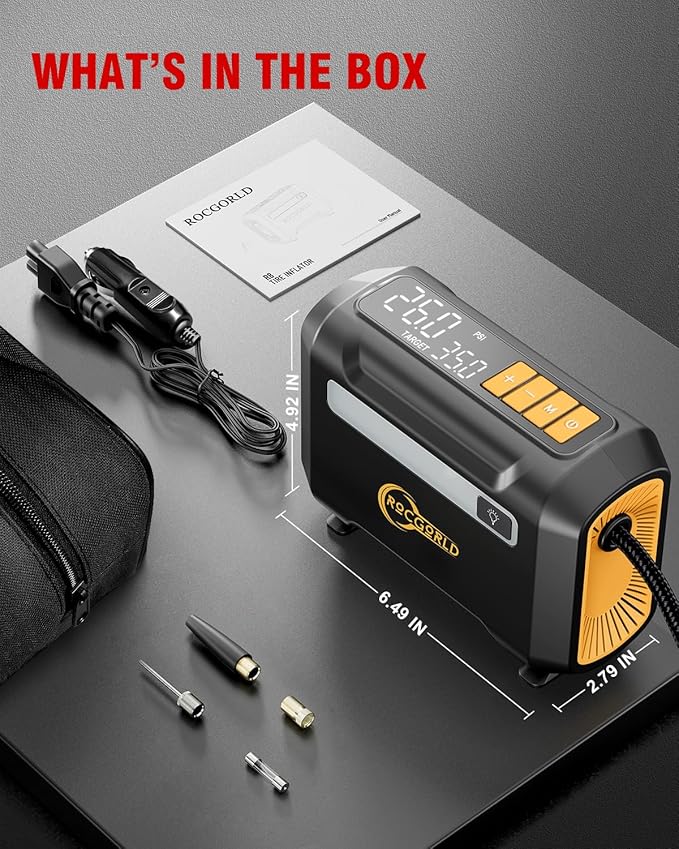 R8 Tire Inflator Portable Air Compressor, DC 12V Portable Air Compressor