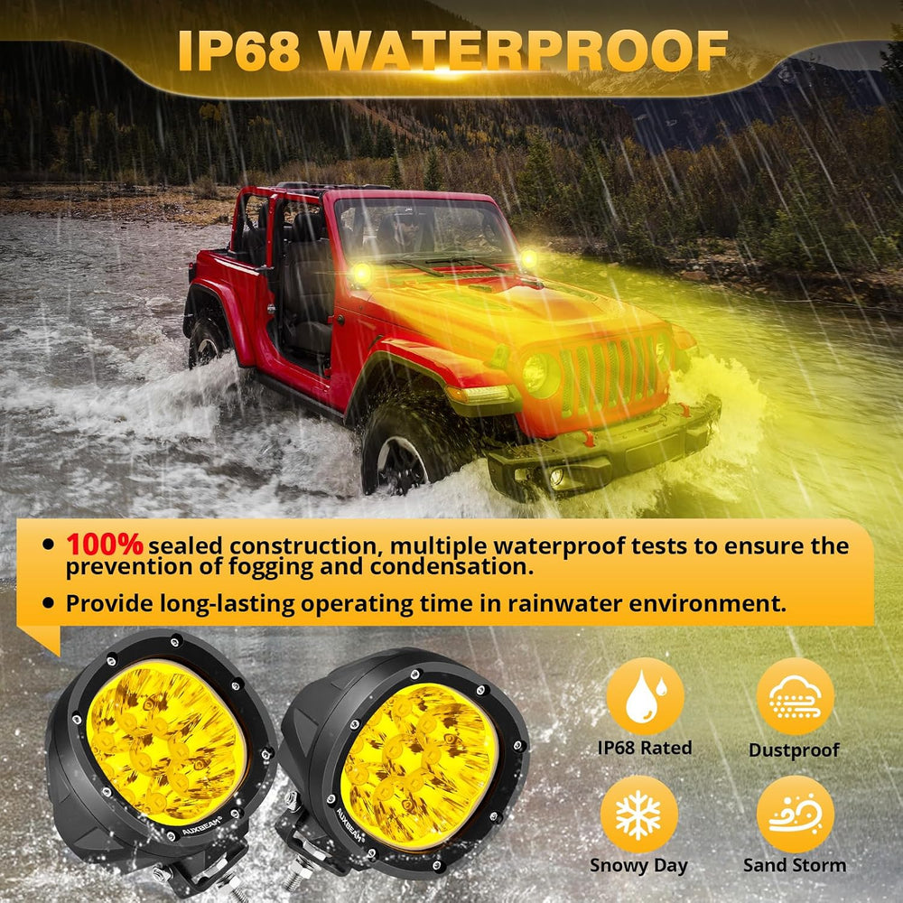 Auxbeam P4 Series 4-Inch Amber LED Offroad Lights Round LED Pods 2-Pack
