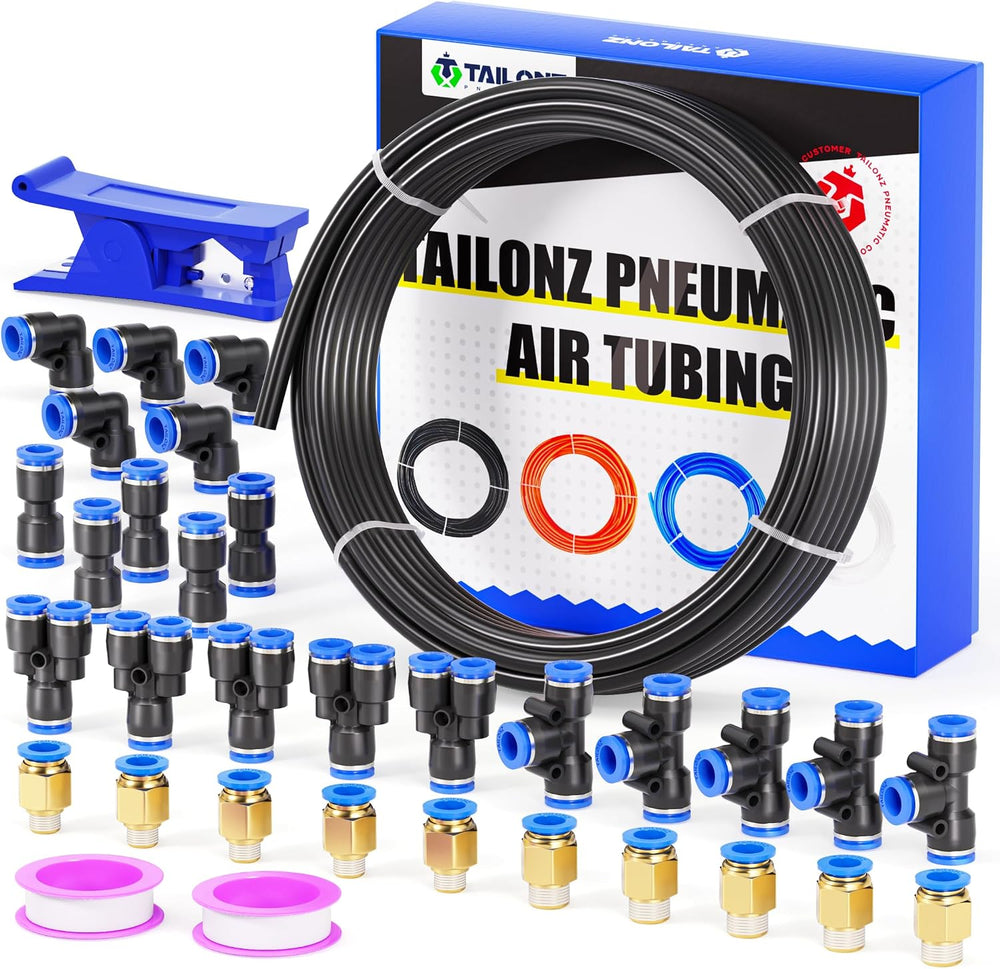 TAILONZ Black 8mm OD 5mm ID PU Air Hose Pipe Tube Kit 32 Meter 100ft