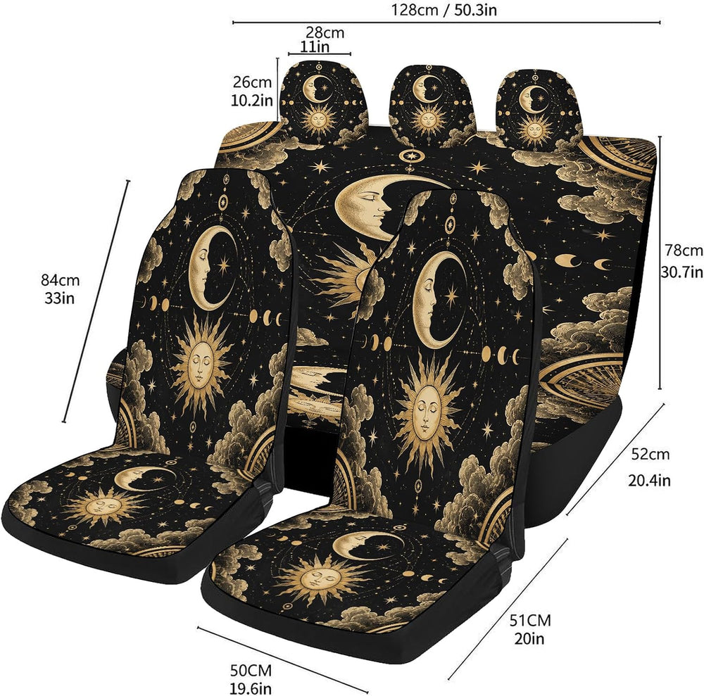 Boho Sun Moon Car Seat Covers Full Set, Universal Auto Seat Protector