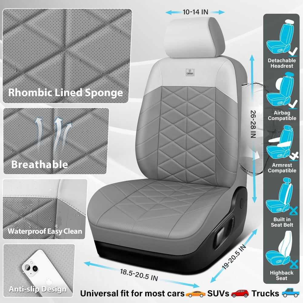 CAR PASS Luxury Memory Foam Leather Front Seat Covers, Breathable Perforated ...