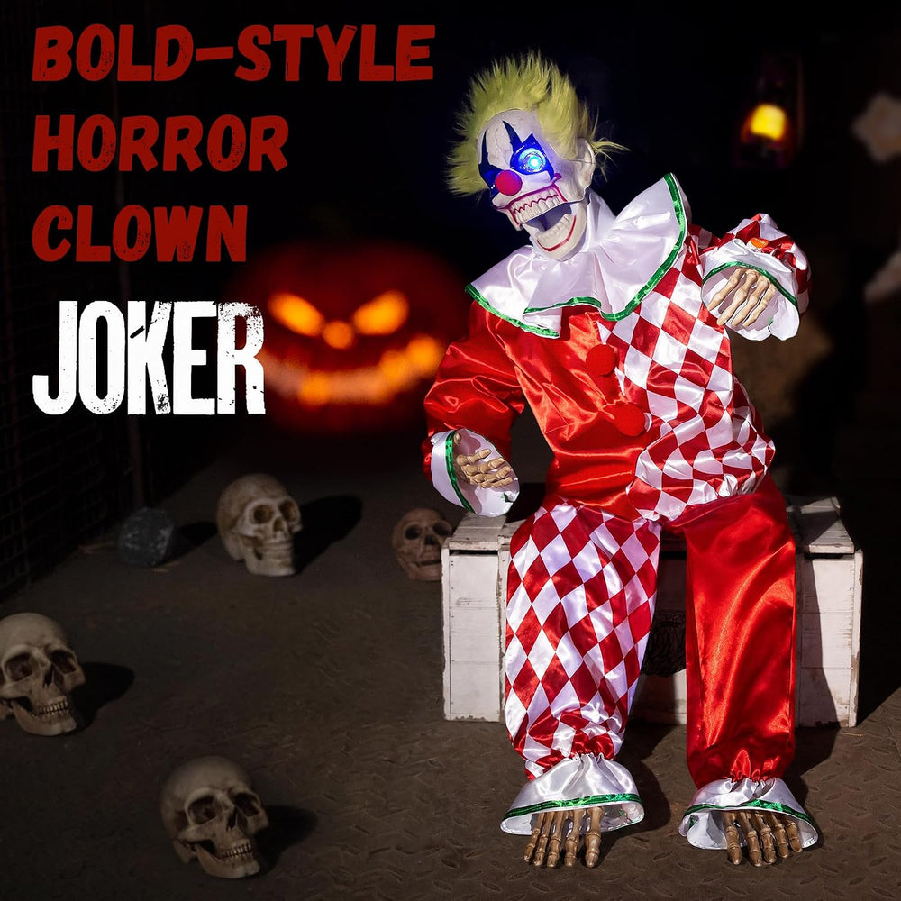 Halloween Animatronic Sitting Clown DecorationโSound Activated Creepy Clown P...